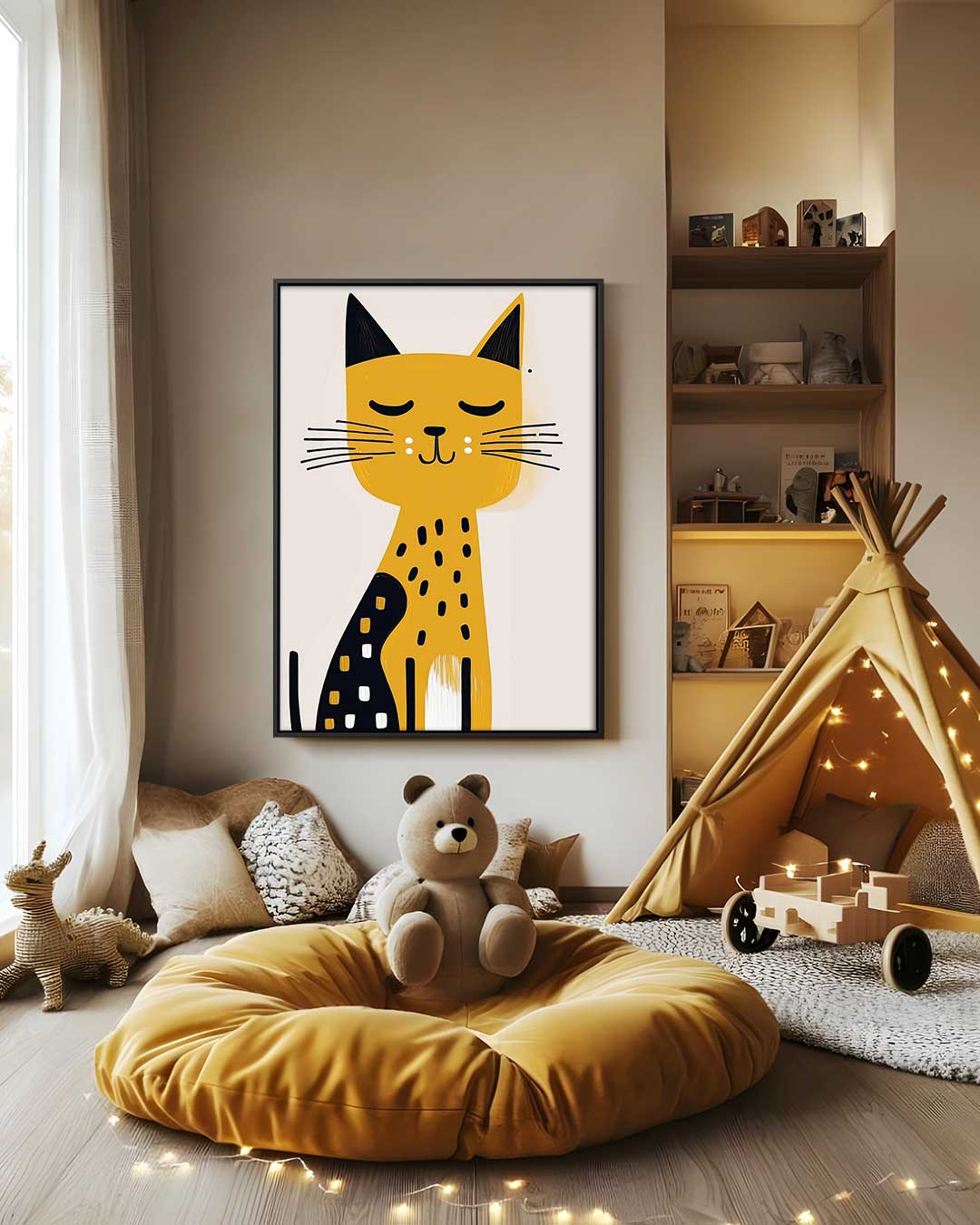 Slapende Kat Kunstprint – modern portret kunstwerk van WallArtistic