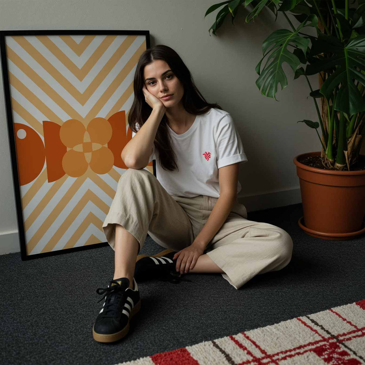 Retro Bloemen Vibes – abstracte wandkunst als portret poster
