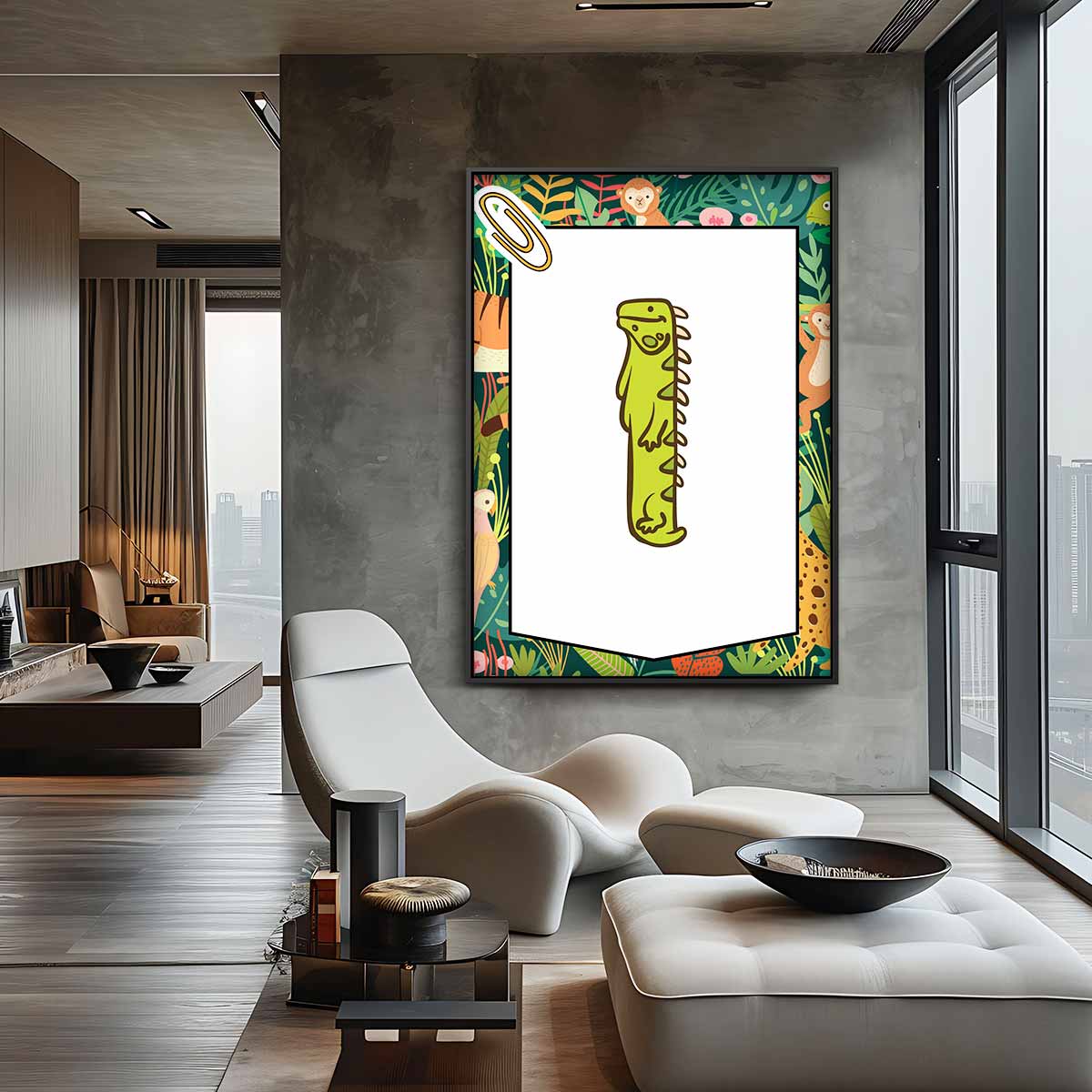 Vrolijke Groene Leguaan Illustratie – canvas wanddecoratie in portret formaat