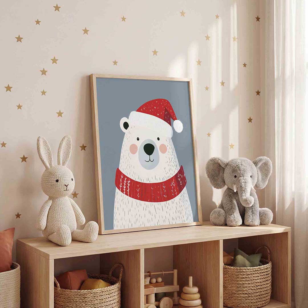 Ijsbeer met kerstmuts – staande kinderkamer wanddecoratie van WallArtistic