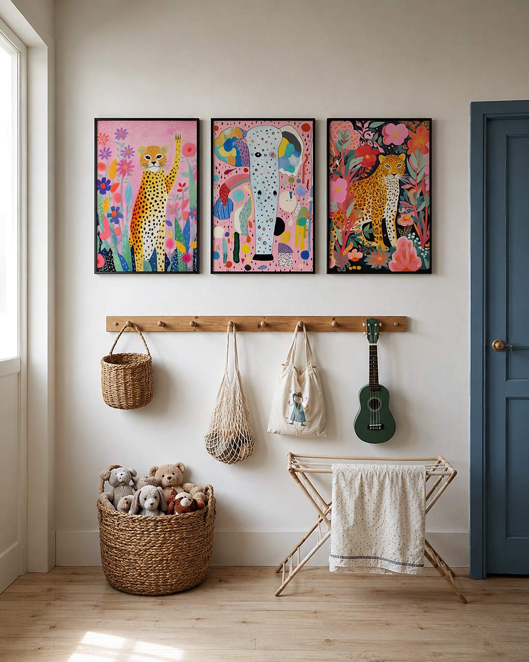 Jungle vormenpracht posterset – detailweergave – in deze kleurrijke compositie staat een luipaard omringd