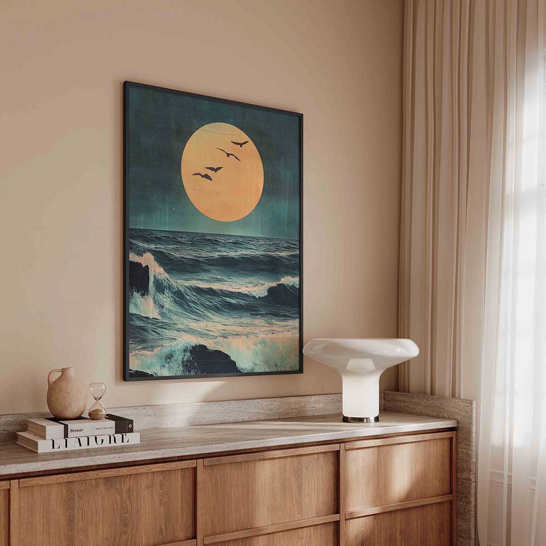 Vogels boven oceaan – surreal poster in staand formaat