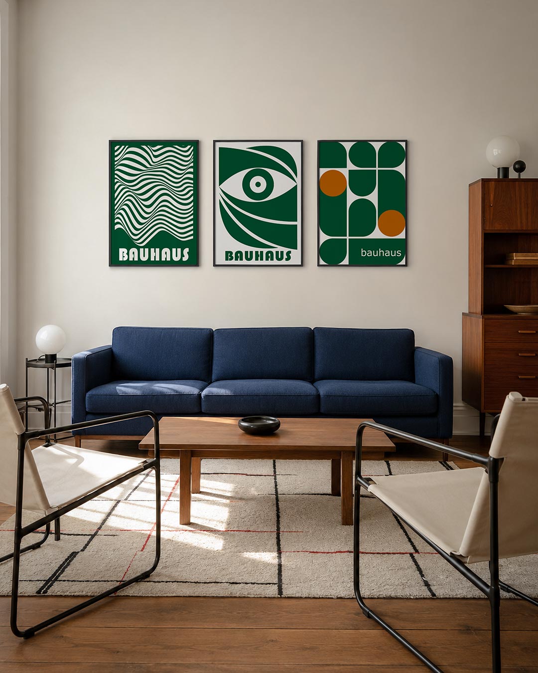 Golvend lijnenspel driedelige posterset – deze posterset in drie delen toont vloeiende, golvende lijnen in groen en wit. De