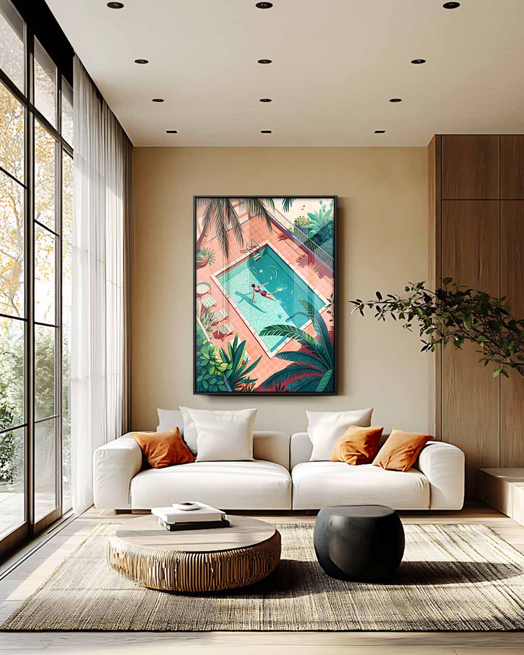 Zwemmen Onder de Palmen – modern portret kunstwerk van WallArtistic
