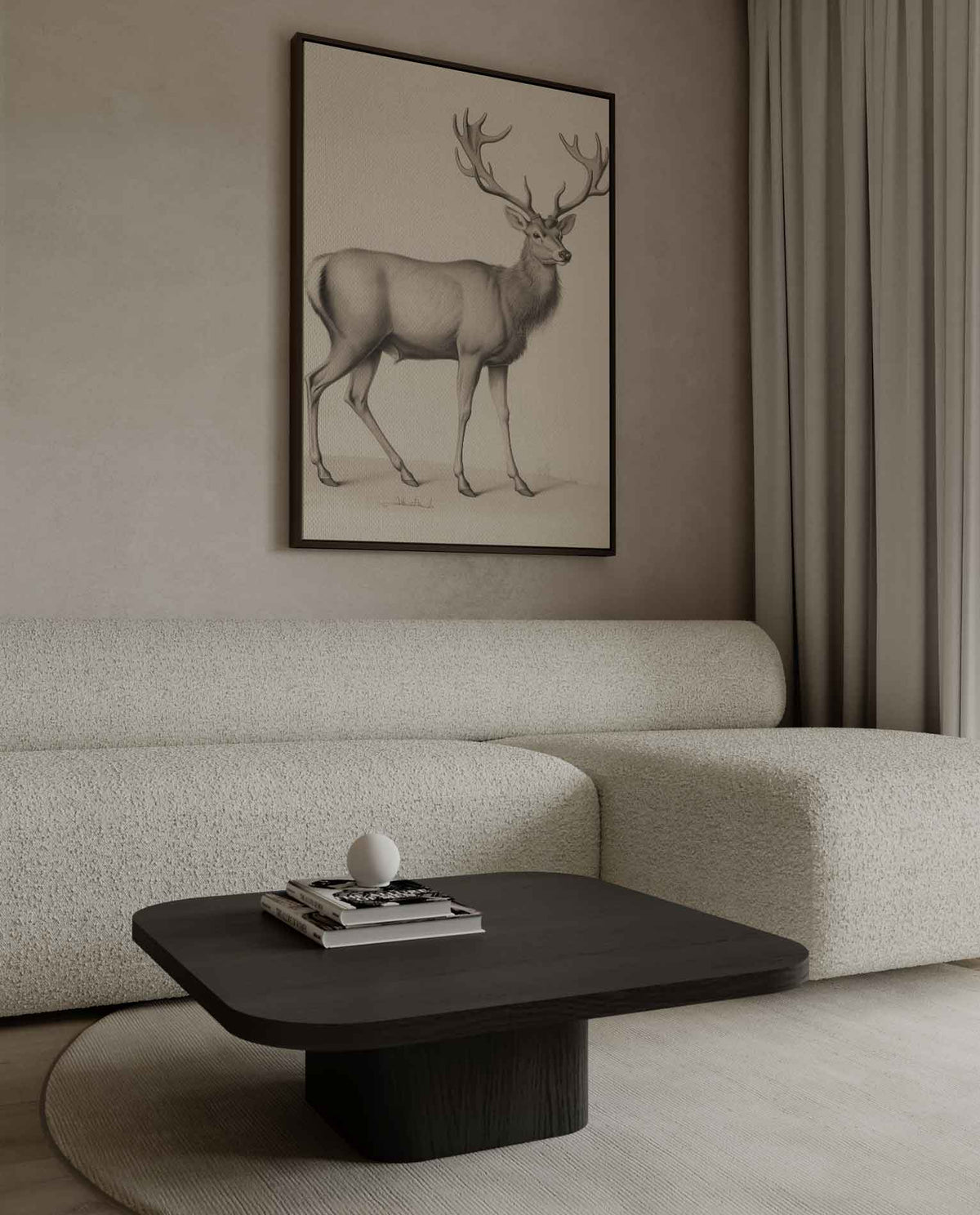 Majestueuze Hertentekening – dibond wanddecoratie in staand formaat