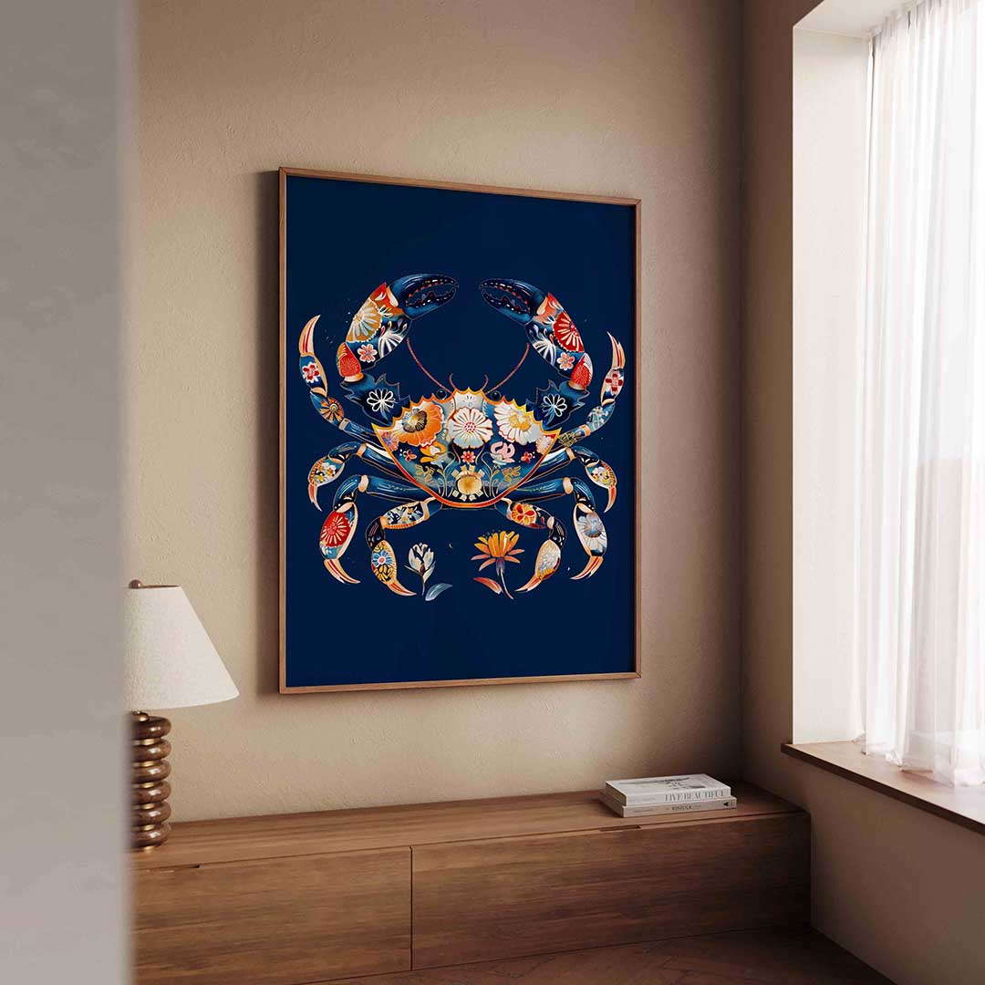Bloemenkrab – dierenillustratie als portret poster
