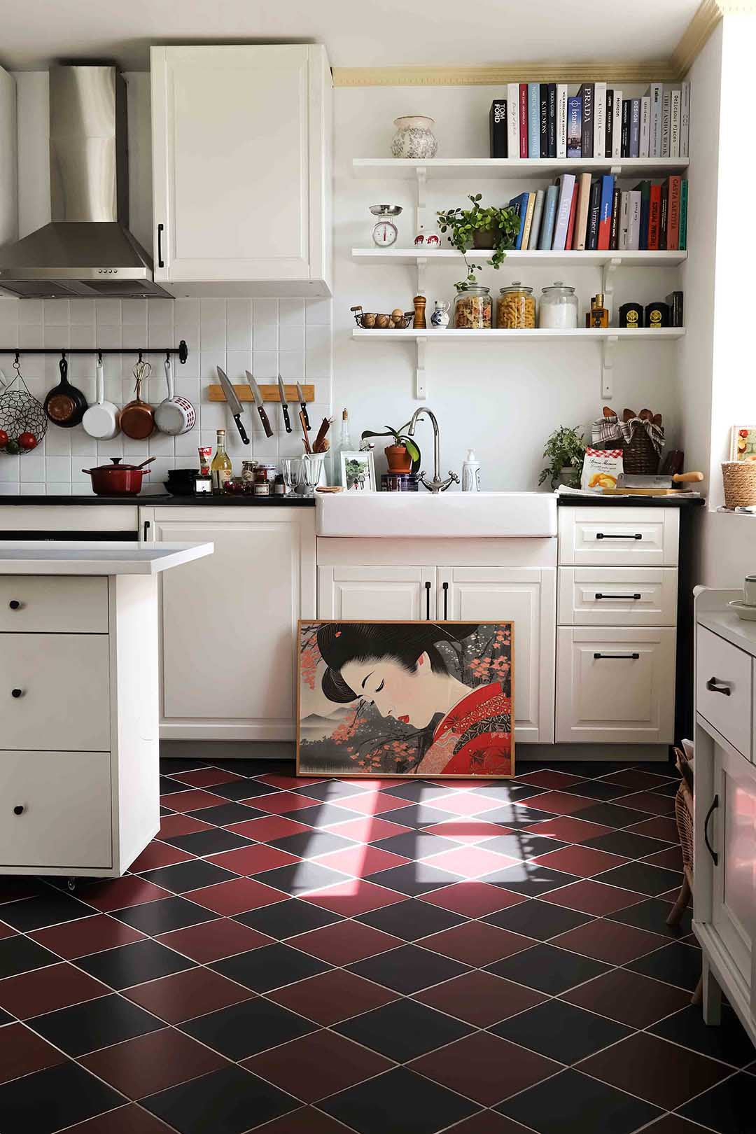 Vrouw in kimono – liggende keuken wanddecoratie van WallArtistic