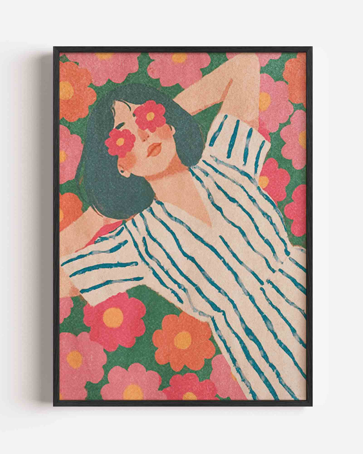 Vrouw met bloemen – pastel portret poster als wanddecoratie