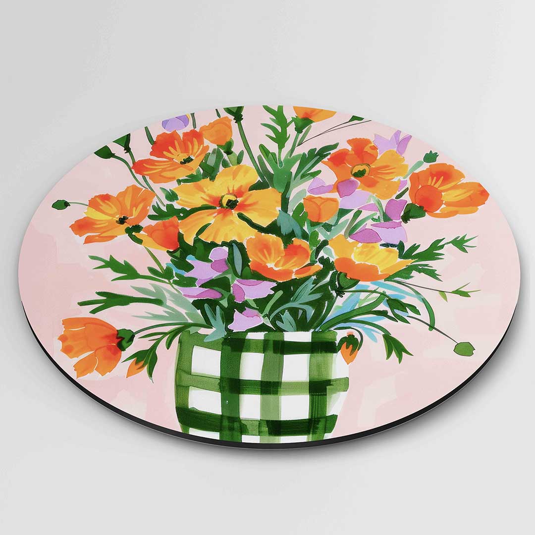 Bloemen in vaas – kleurrijke ronde wanddecoratie van WallArtistic