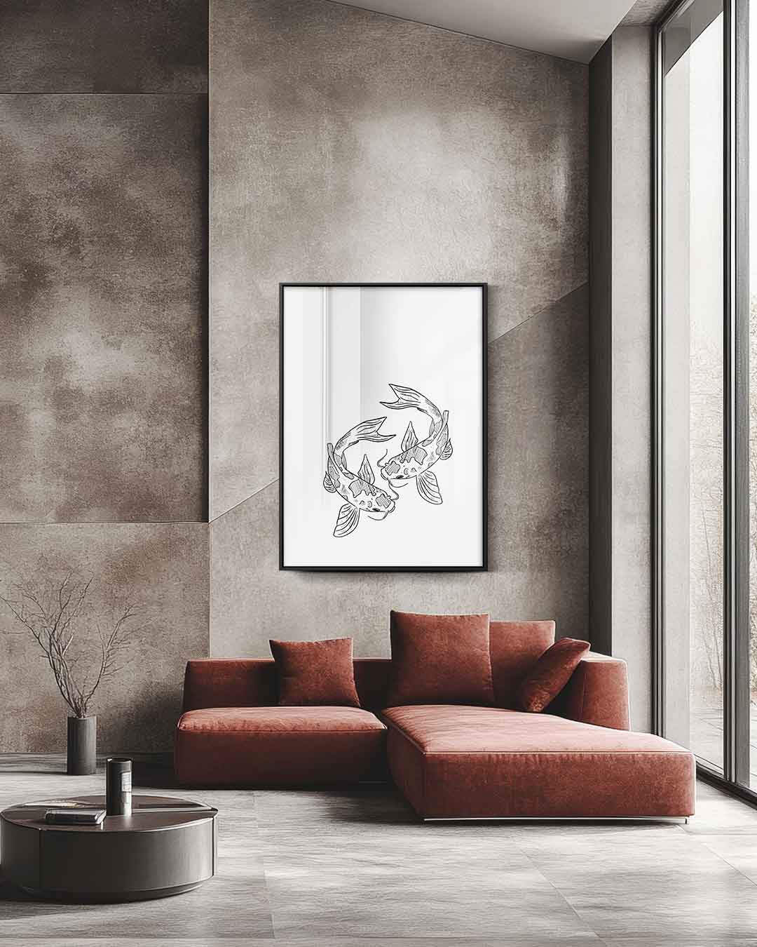 Koi Karper Illustratie – staande wandkunst voor woonkamer of interieur