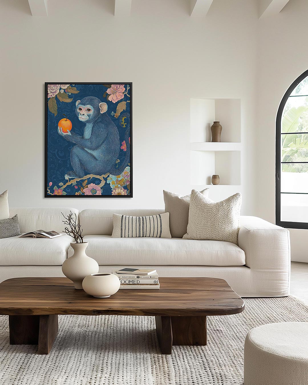 Dromerige aap met appel – staand wanddecoratie kunstwerk