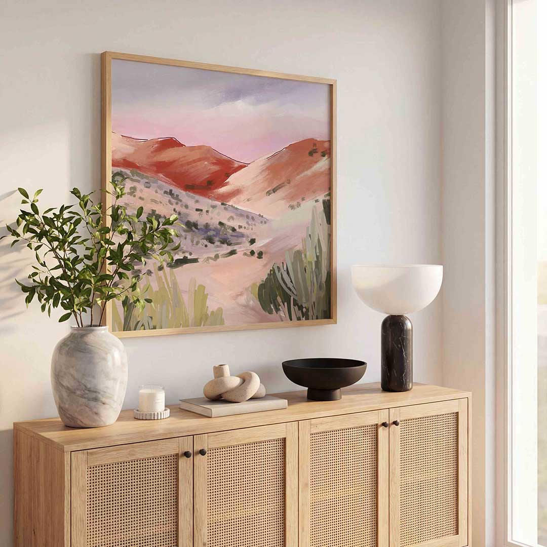 Landschap met heuvels – illustratie poster in vierkant formaat