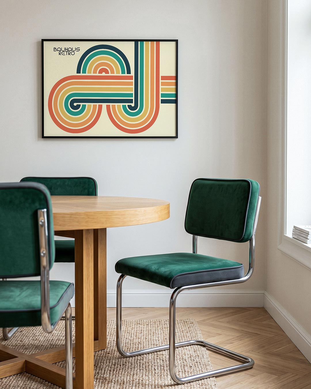 Kleurrijke lijnen – liggende Bauhaus poster voor aan de muur