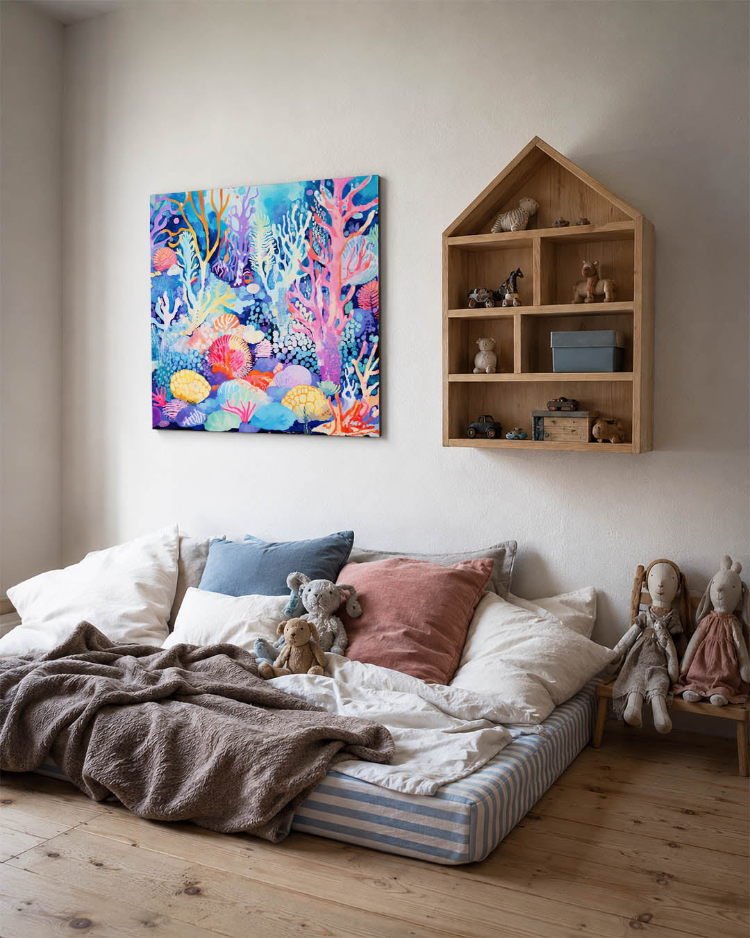 Kleurrijke onderwaterwereld kunstwerk – derde productweergave – dit kunstwerk toont een levendige onderwaterwereld met