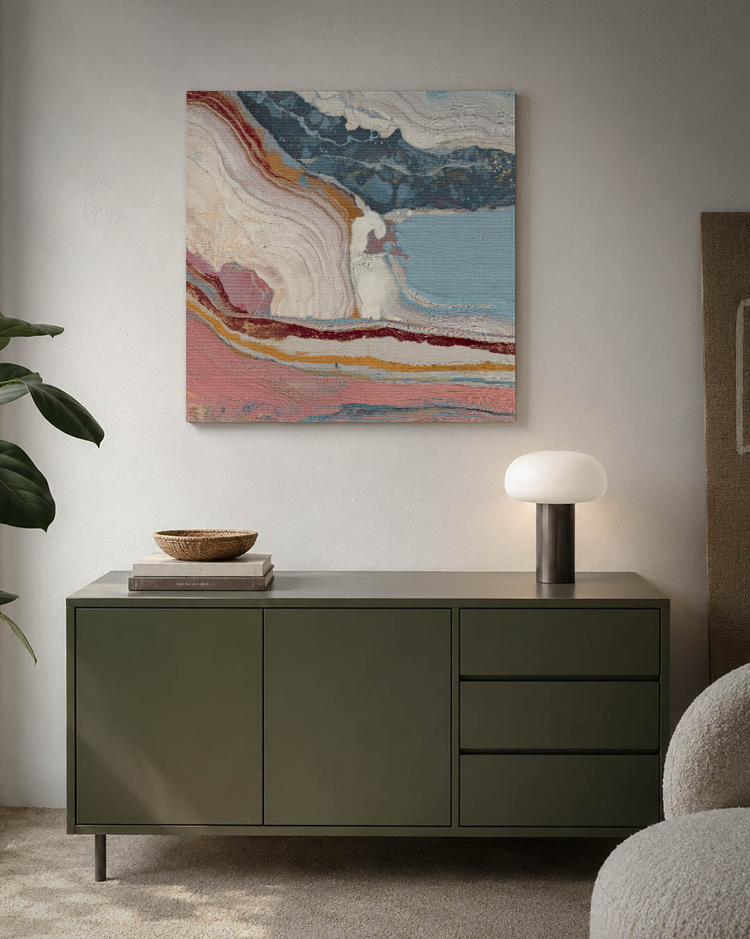 Organische kleurencompositie kunstwerk – detailweergave – dit kunstwerk toont vloeiende lijnen en golvende patronen in een