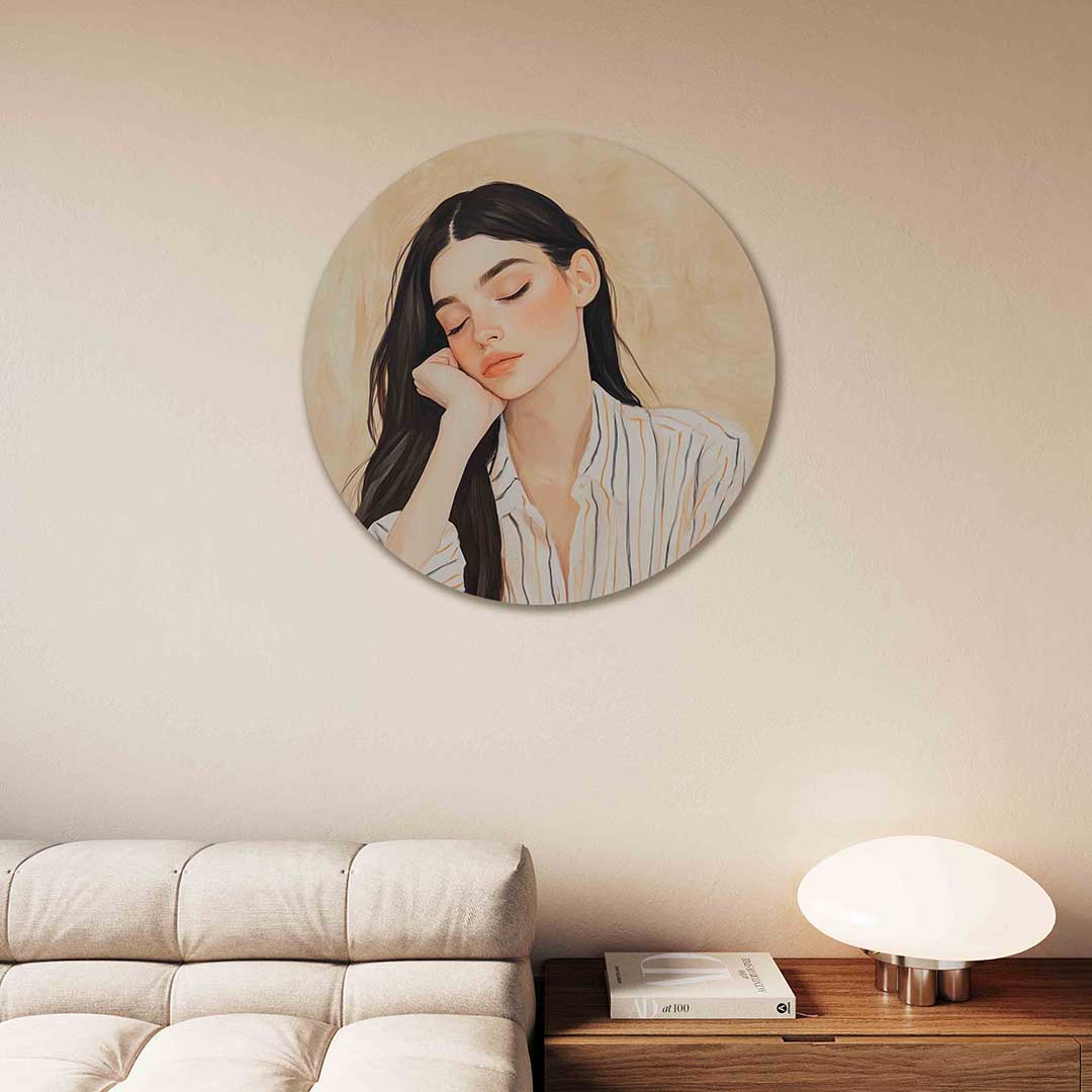 Slapende vrouw – moderne abstracte muurcirkel voor aan de muur