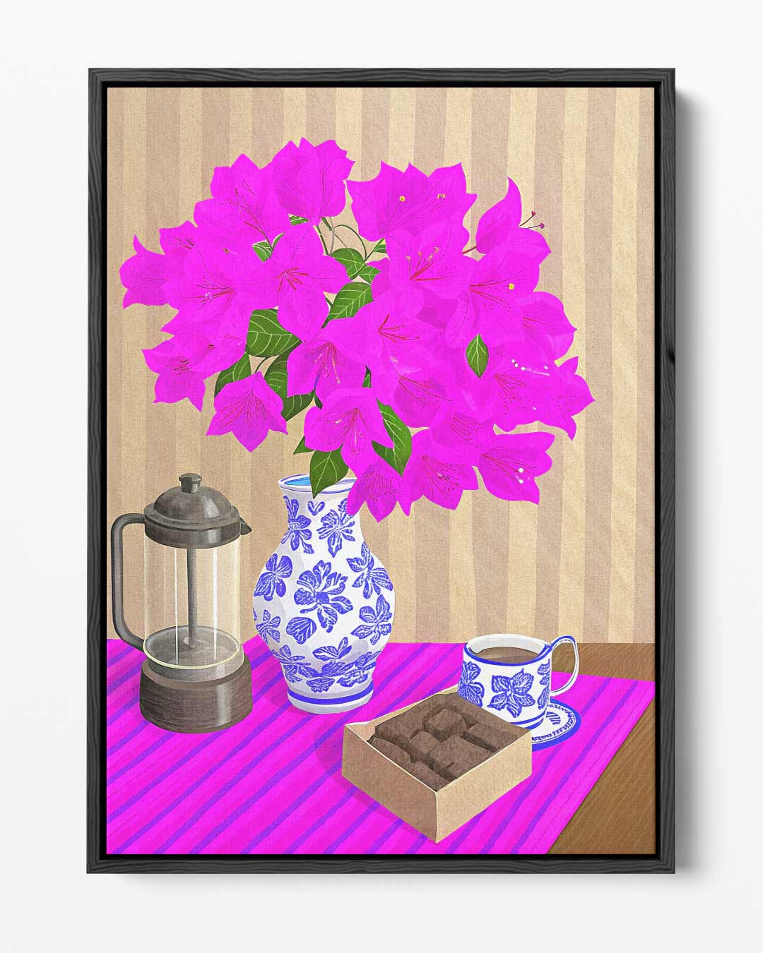 Felroze Bloemenpracht – portret kunstwerk als wanddecoratie