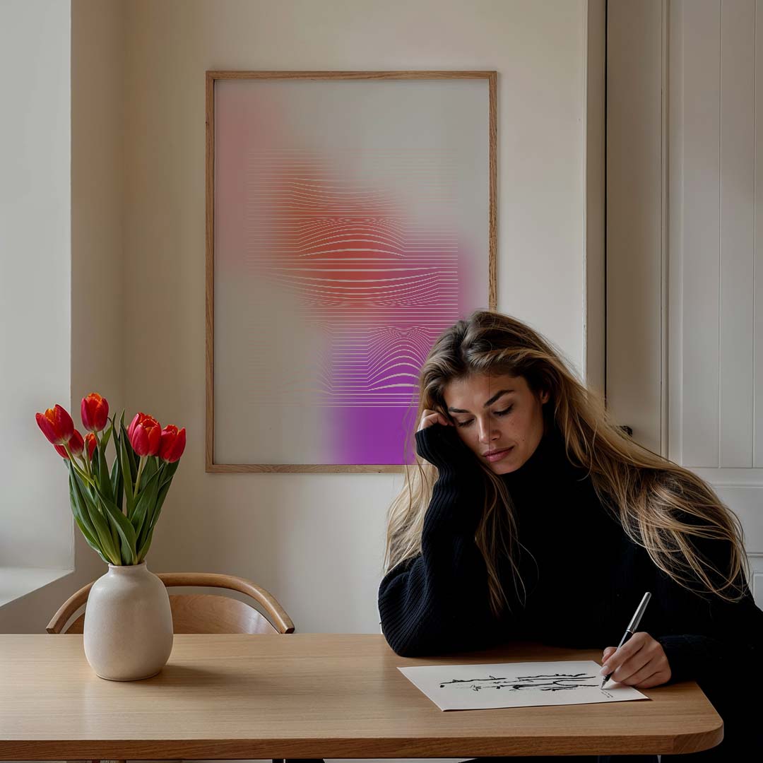Vloeiende Lijnen Kunstposter – staande muurposter met kleurrijke abstracte vormen