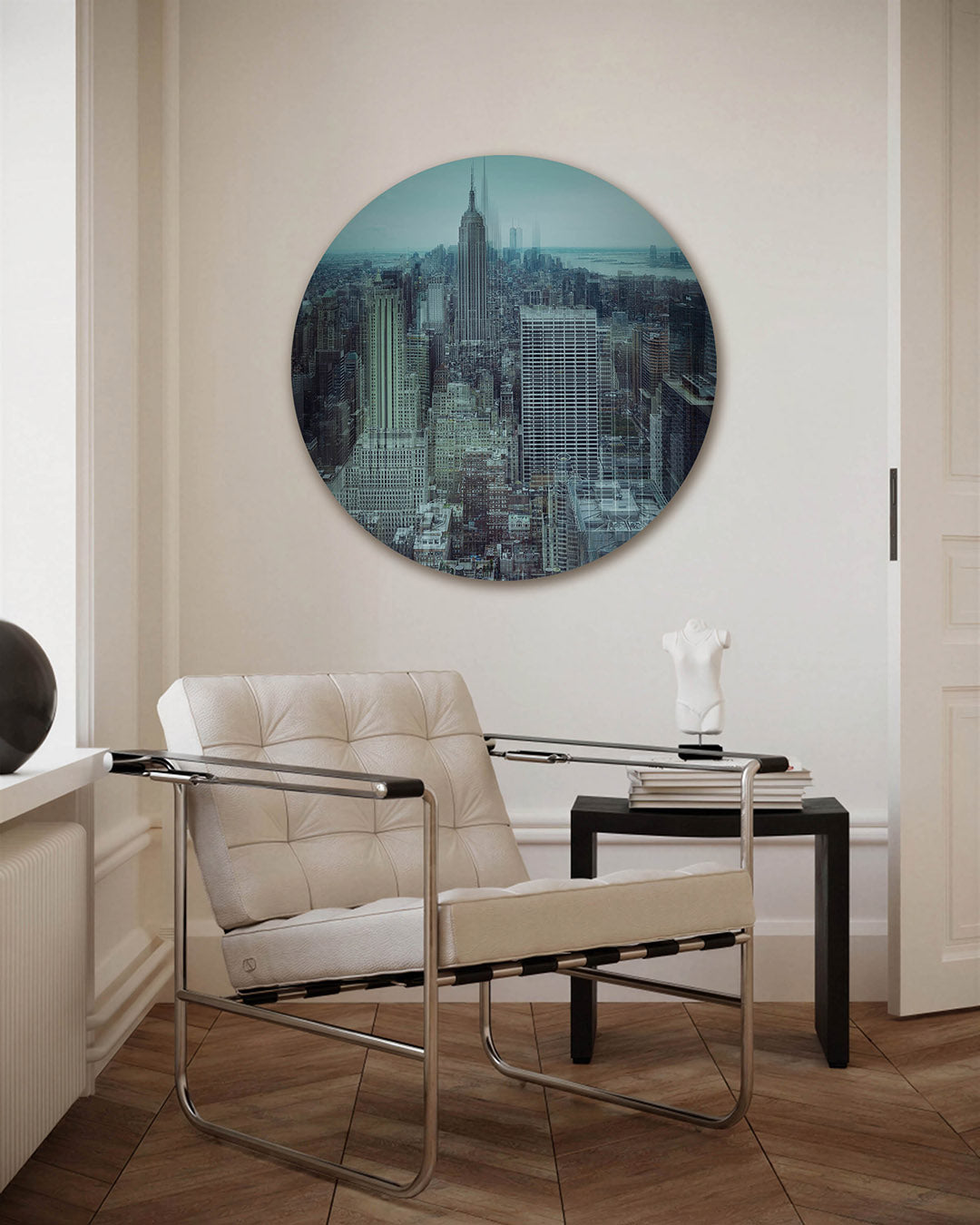 Stadspanorama – fotografie muurcirkel als ronde wanddecoratie