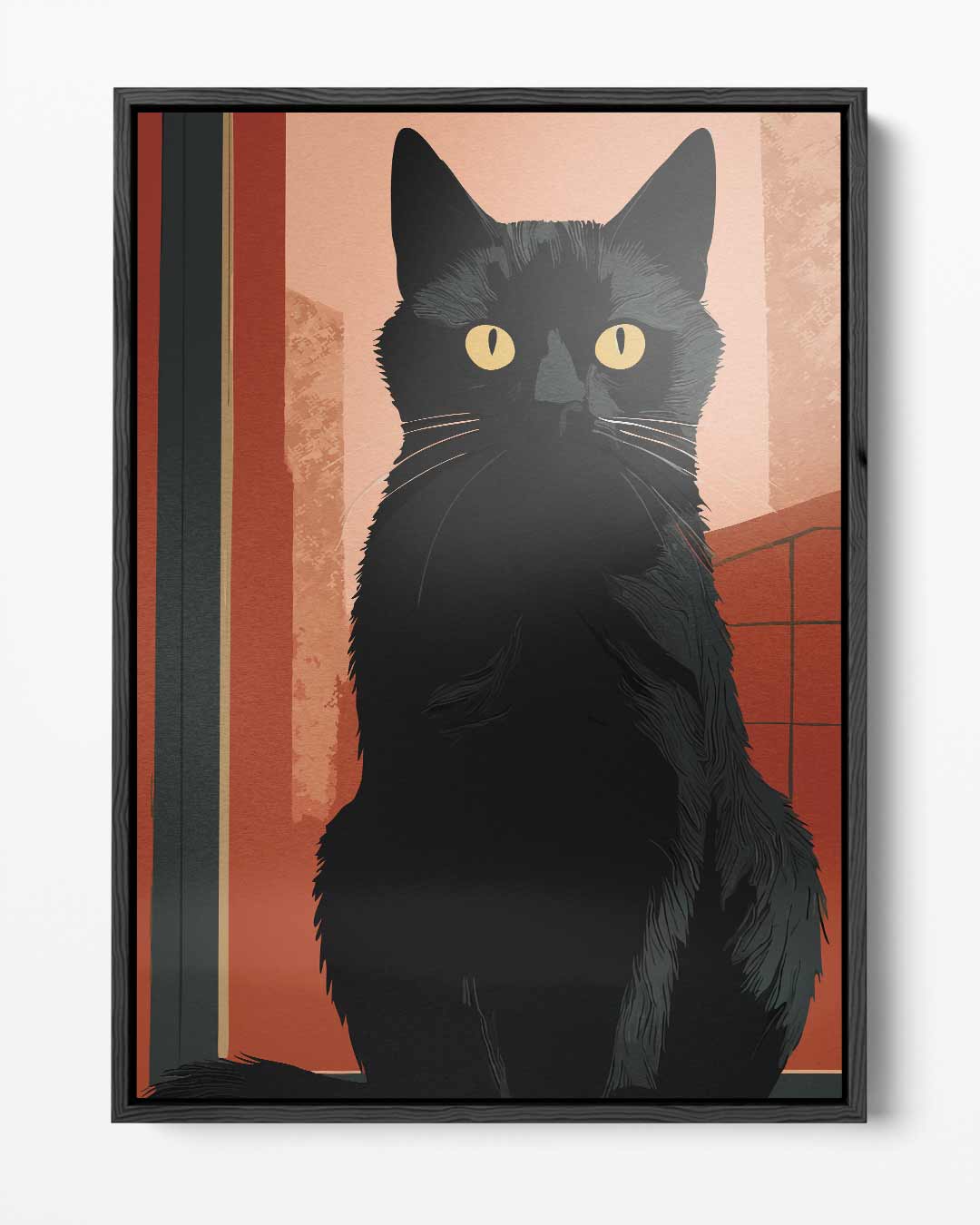 Zwarte Kat op Avondsafari – portret kunstwerk als wanddecoratie