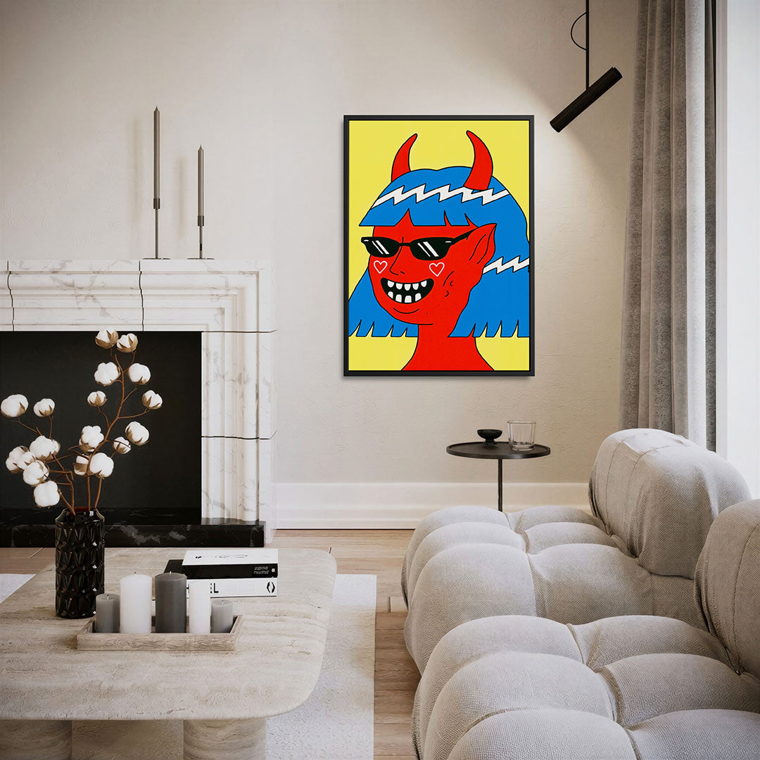Vrolijke cartoonfiguur – moderne staande wandkunst