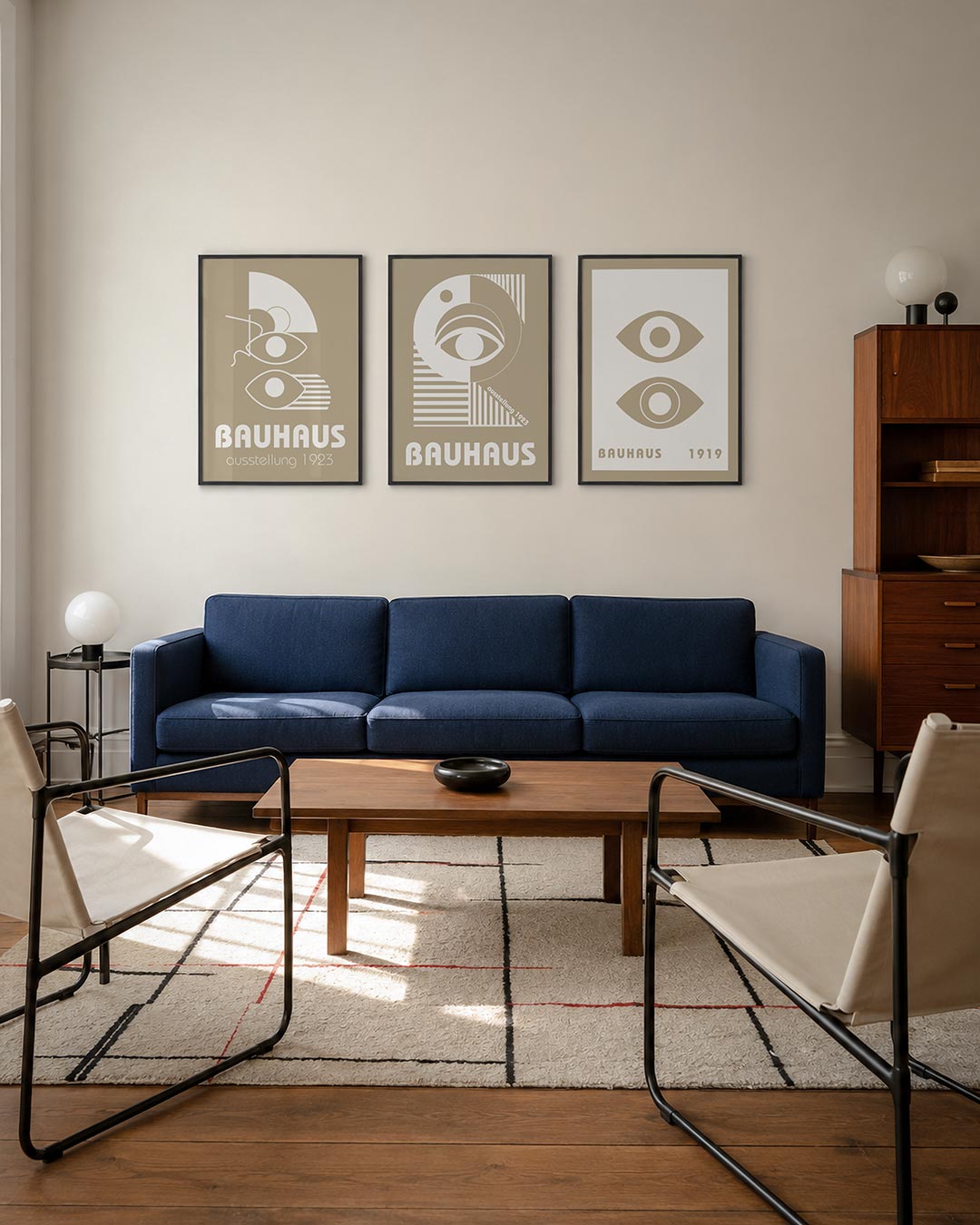 Vormen en vlakken driedelige posterset – deze posterset in drie delen toont een spel van witte geometrische vormen op een