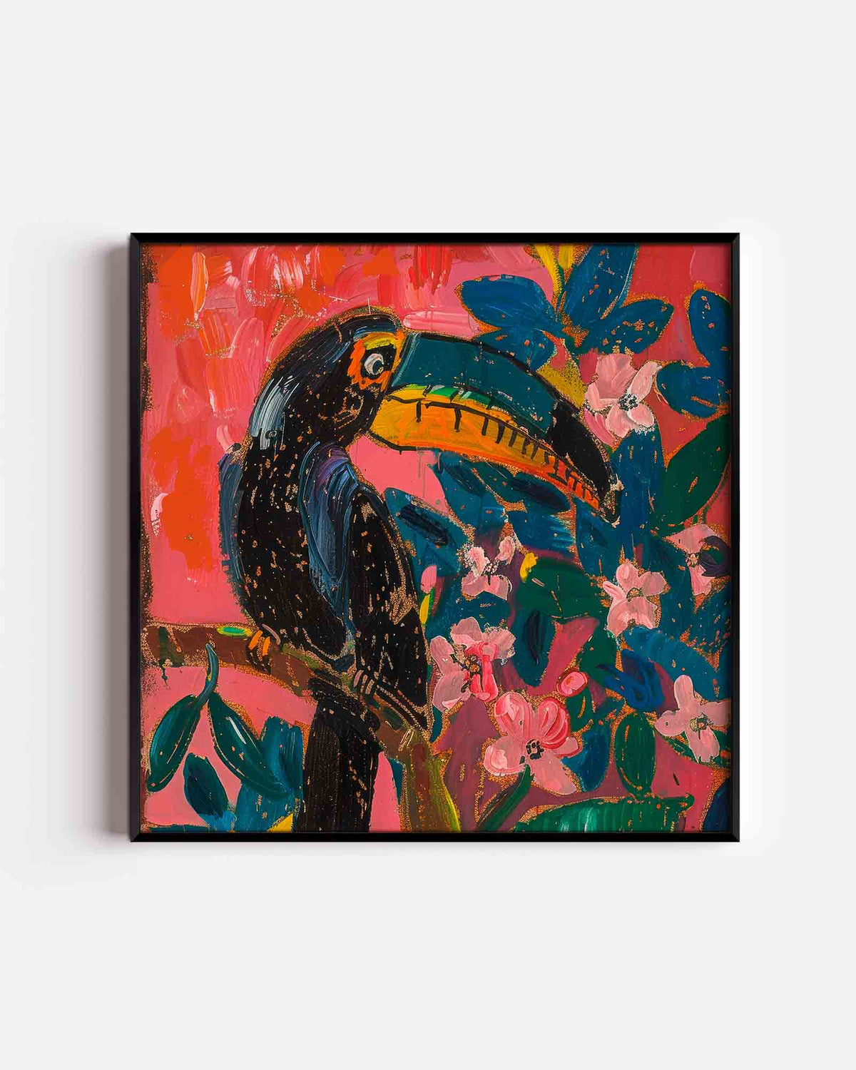 Toekan met bloemen – kleurrijke illustratie poster als wanddecoratie