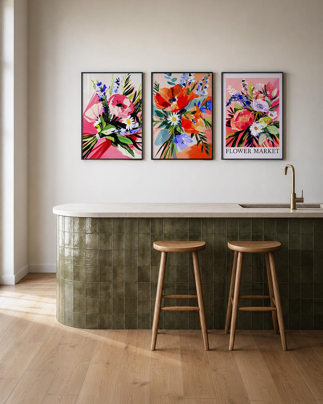 Bloemrijke kleurenpracht posterset – tweede productweergave – deze posterset toont een levendige bloemencompositie met