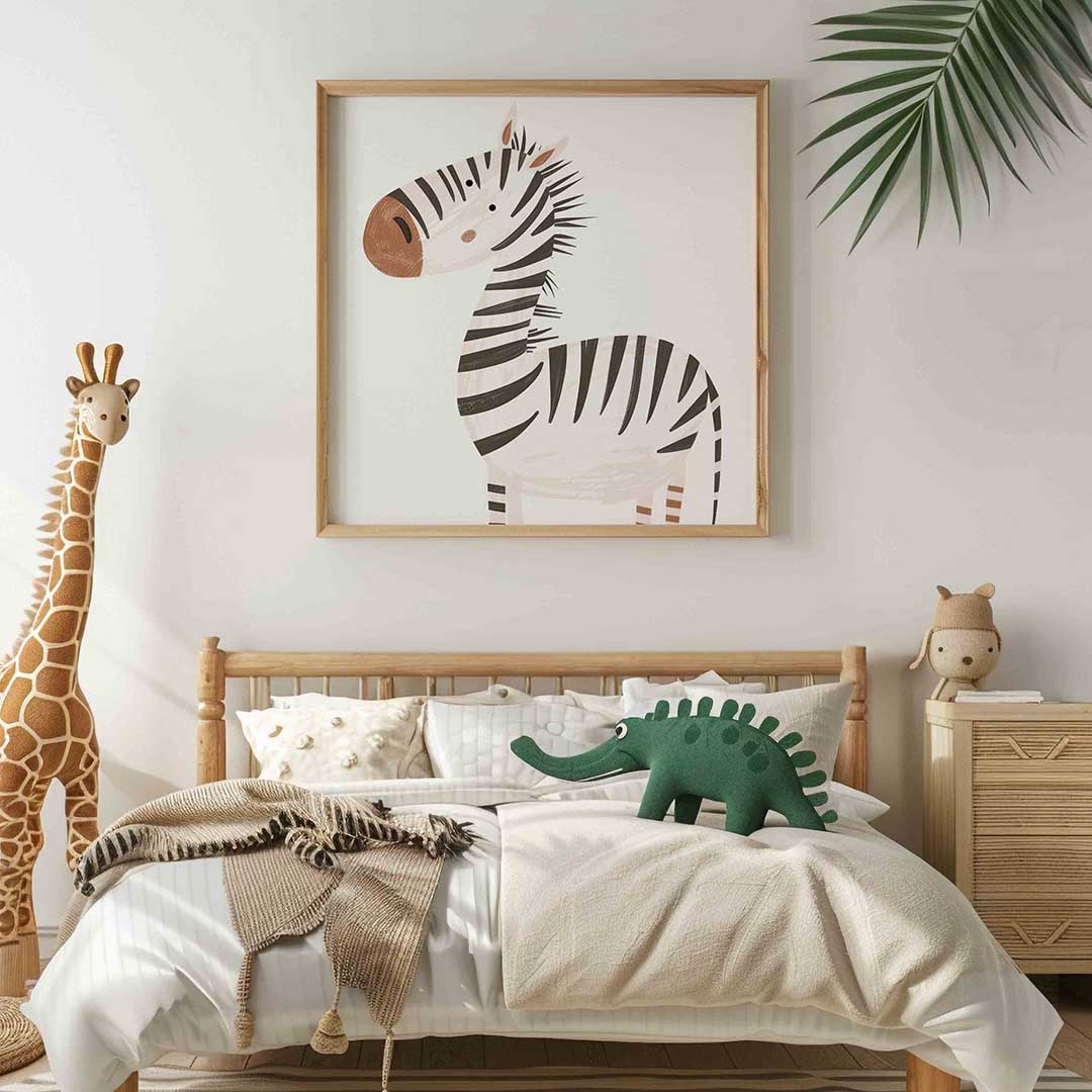 Zebra illustratie – vierkante kinderkamer wanddecoratie van WallArtistic
