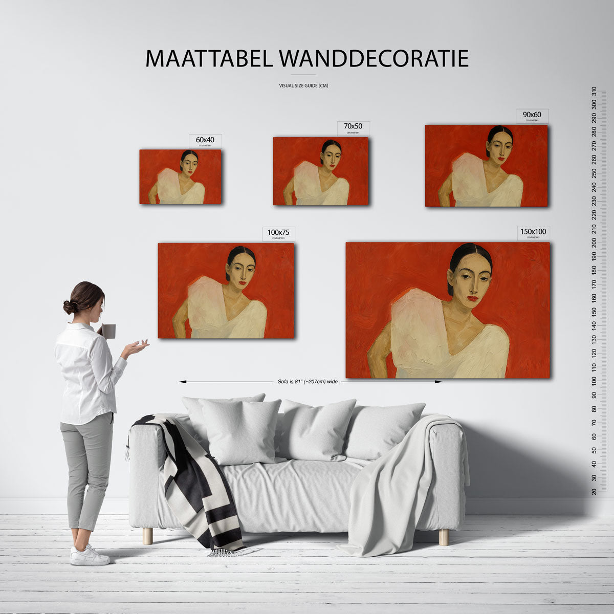 Vrouwelijk portret – Liggende wanddecoratie – moderne liggende wanddecoratie