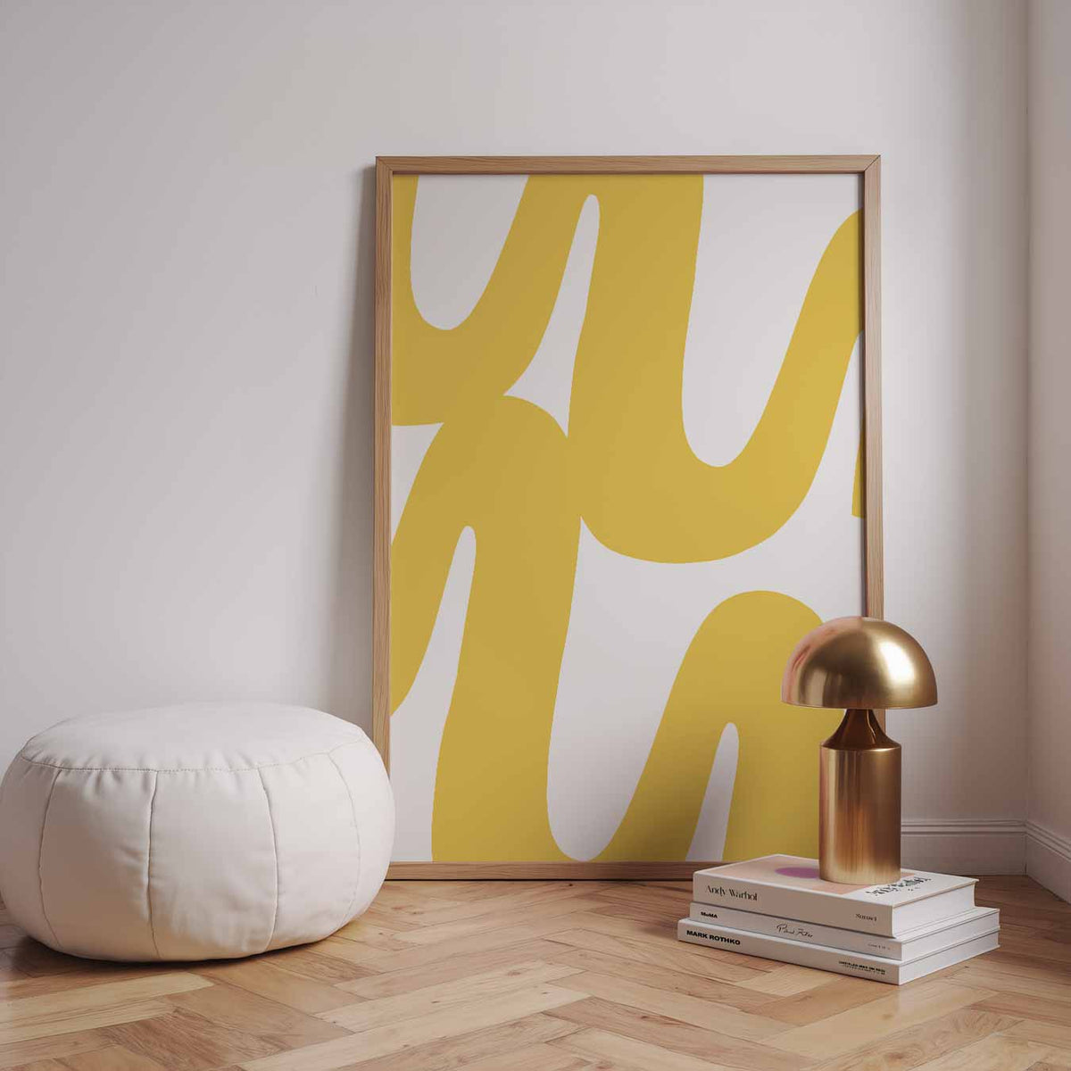 Opvallende Gele Golven – staande kleurrijke abstracte wanddecoratie van WallArtistic