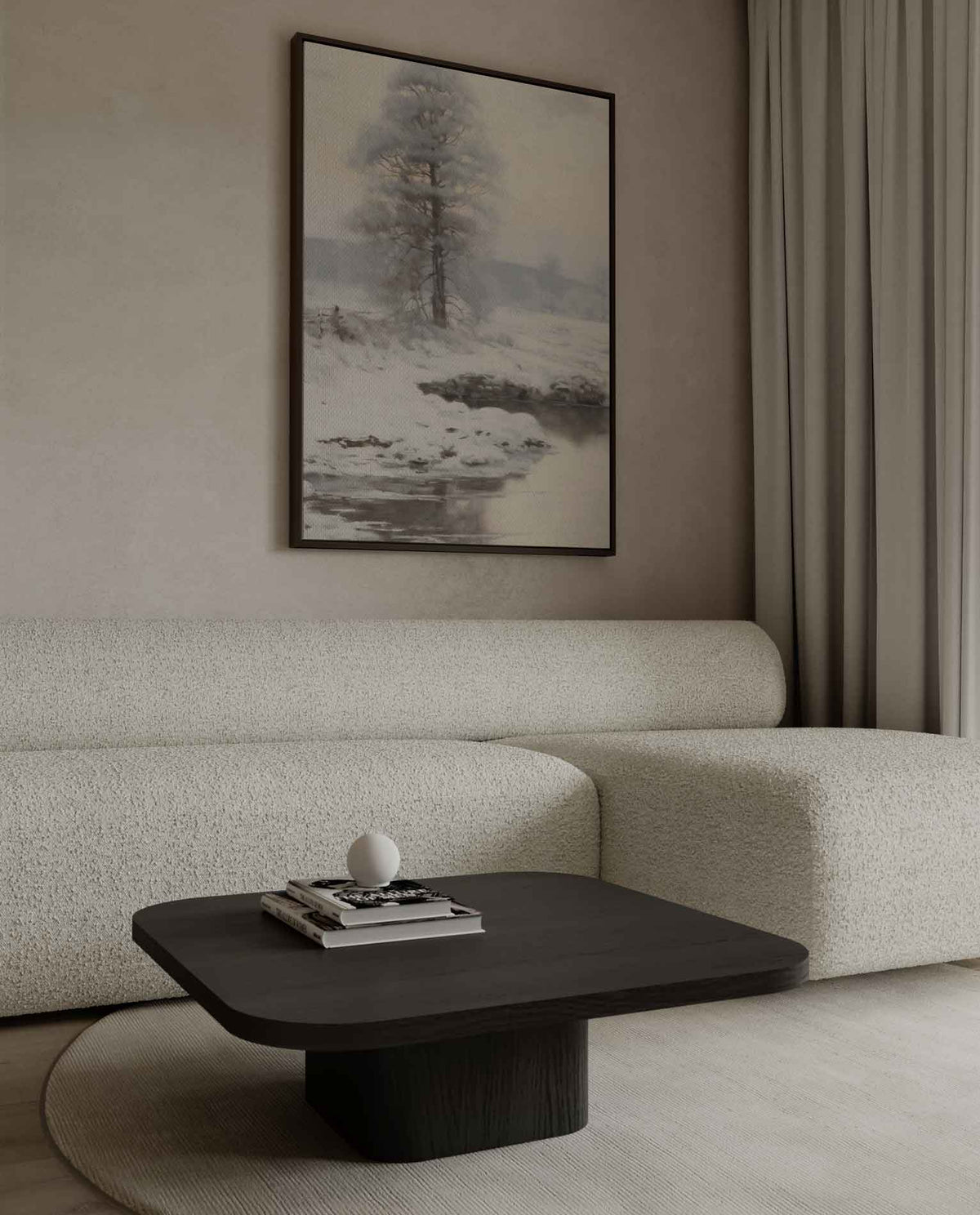 Winterlandschap met Sneeuw en Vijver – dibond wanddecoratie in staand formaat