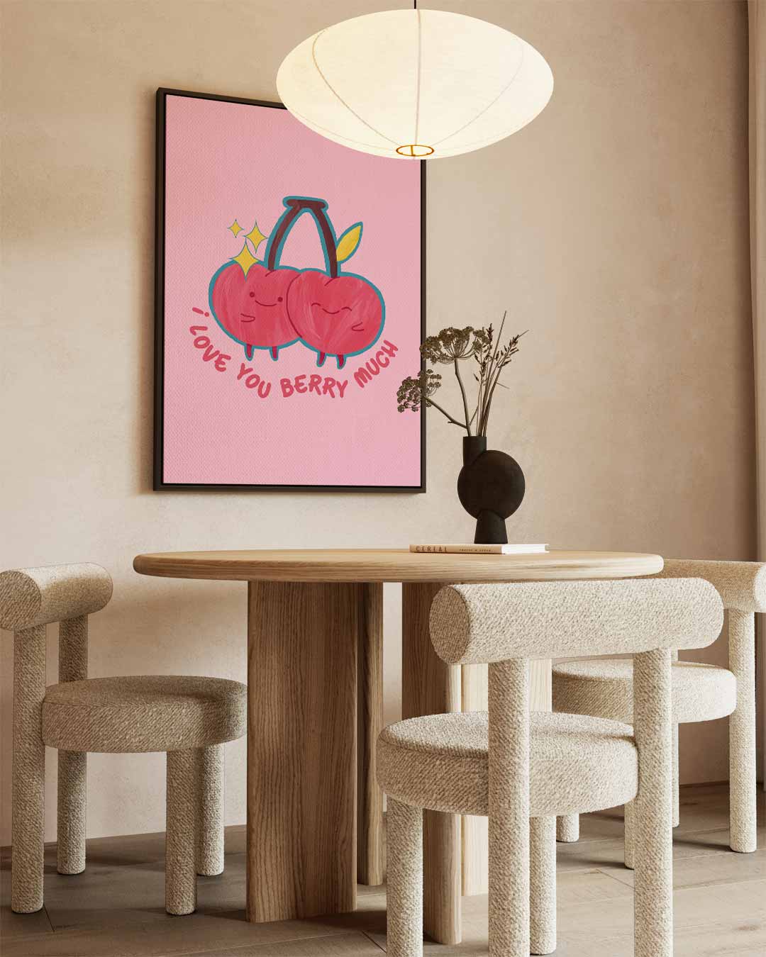 Liefdevolle Kersen Illustratie – kunstwerk met zwarte baklijst