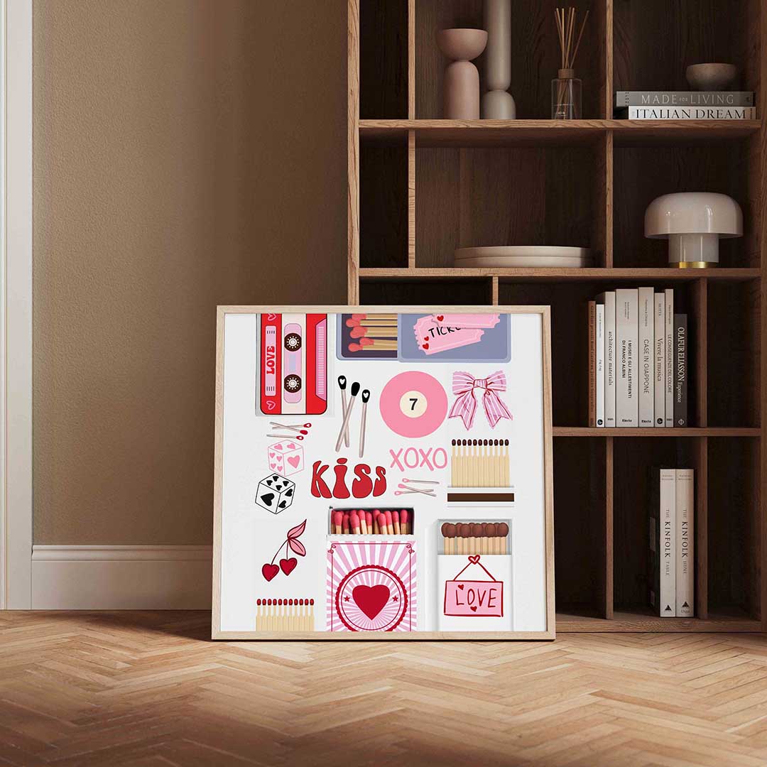 Liefdevolle symbolen – kleurrijke Pop Art poster in vierkant formaat