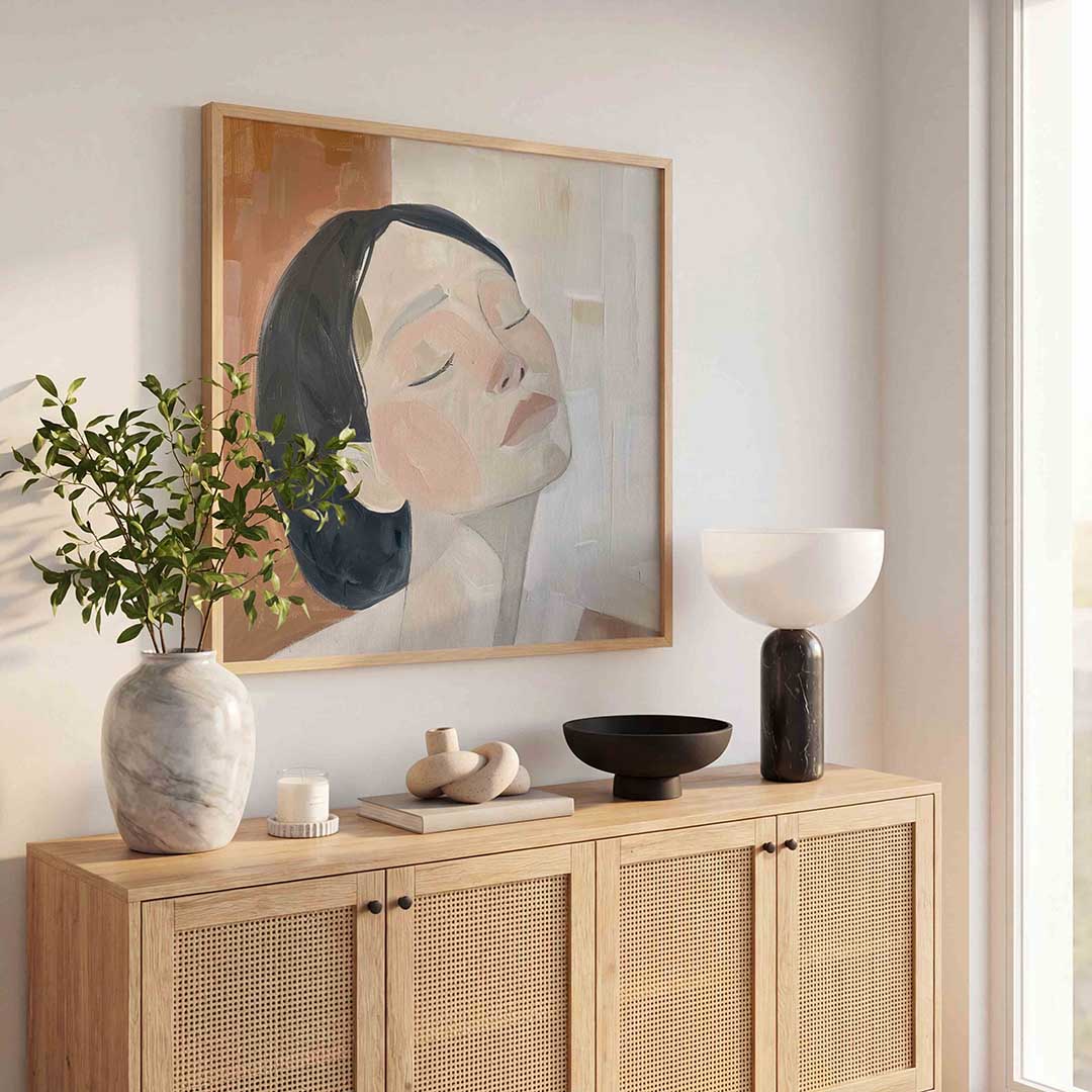 Vrouwelijk gezicht – kunst en design poster in vierkant formaat