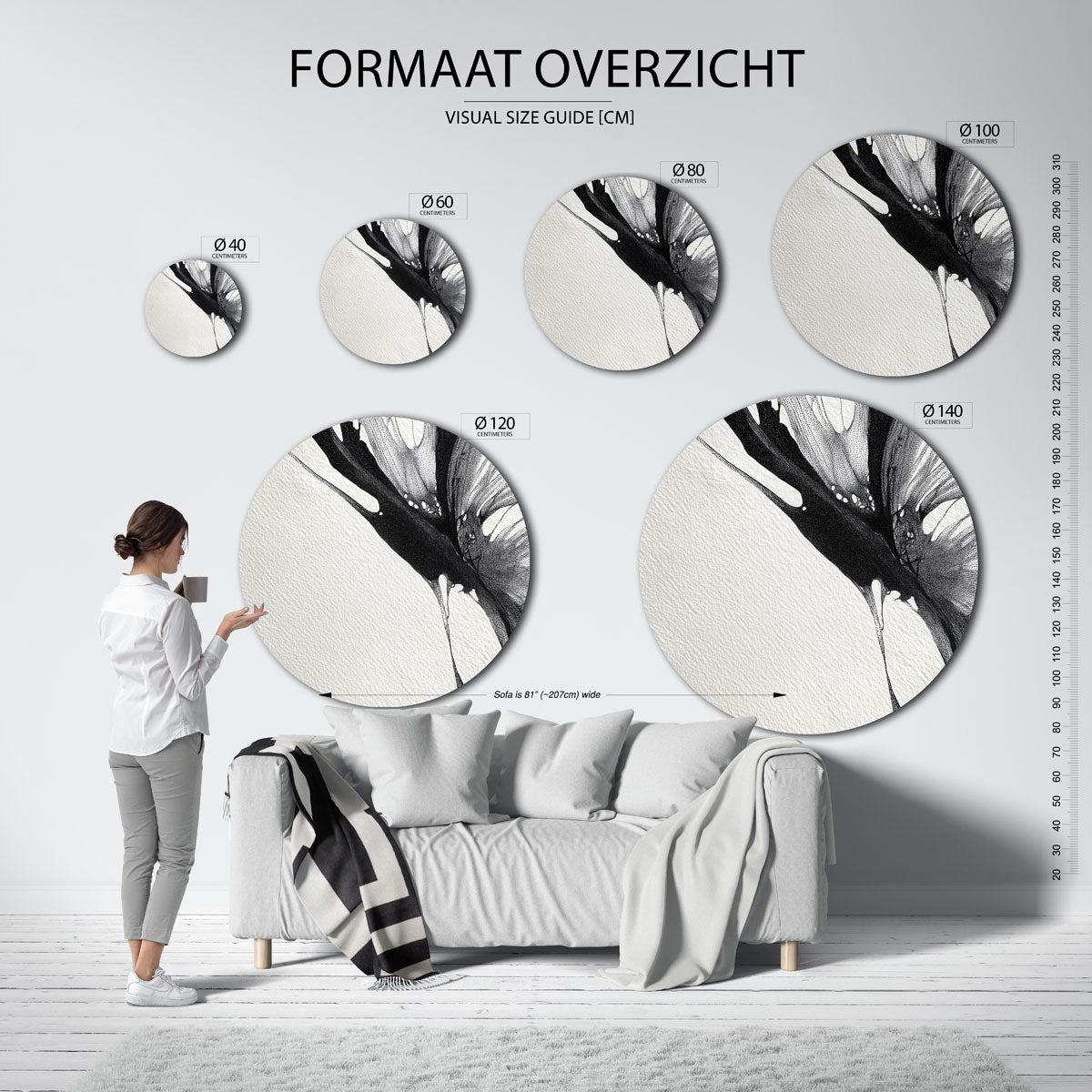 Abstracte vormen – ronde muurdecoratie met vrouwelijk portret