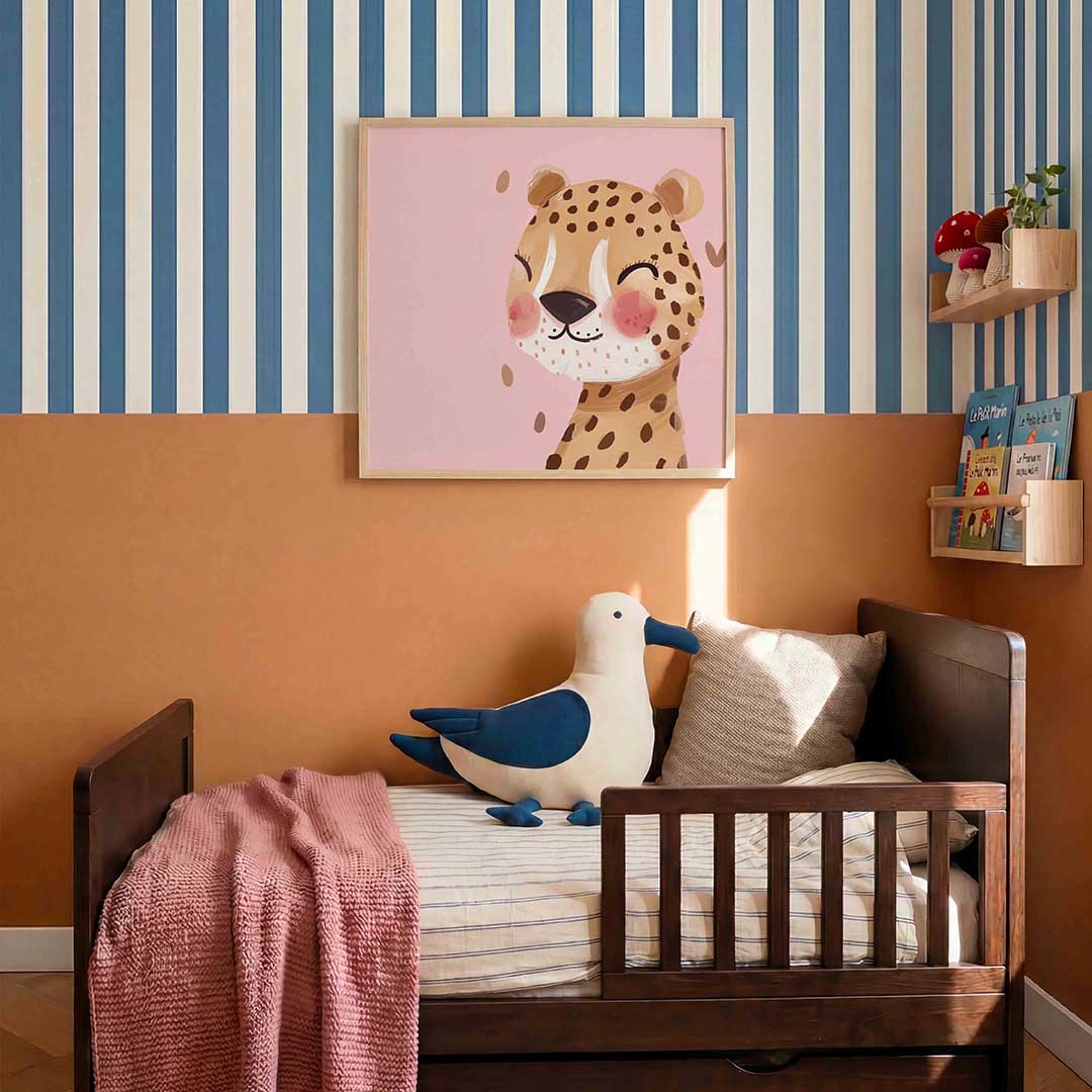 Lachende luipaard – kids poster in vierkant formaat