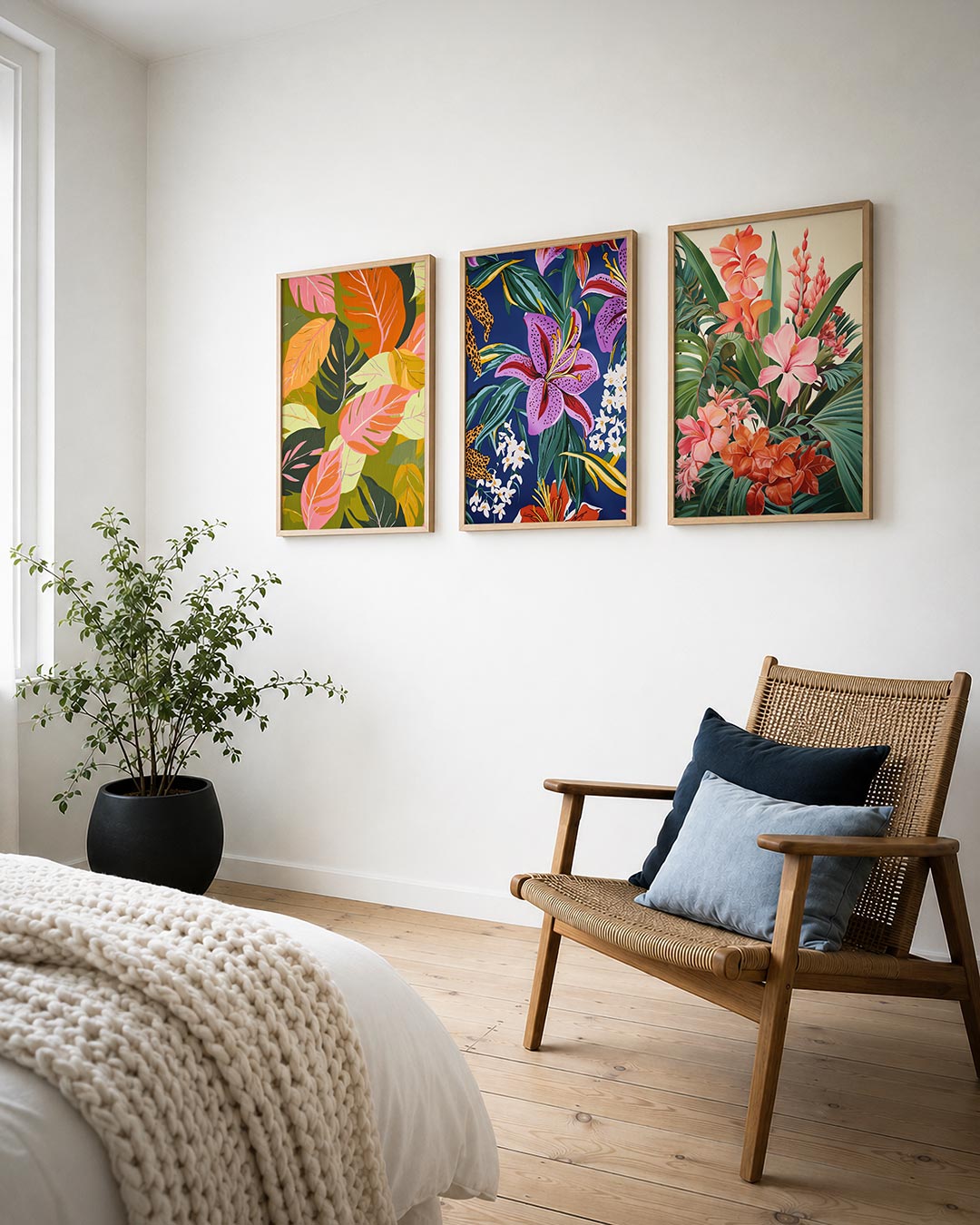 Bladpatroon kleurenmix posterset – detailweergave – deze kleurrijke compositie toont een speelse verzameling