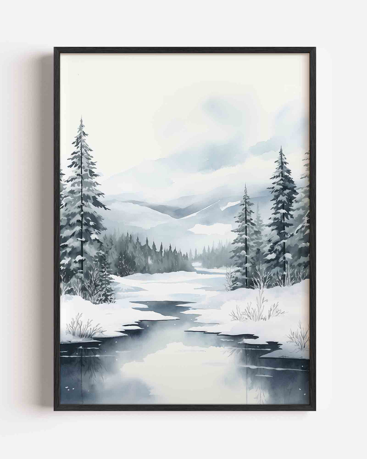Winterlandschap met dennenbomen – kerst portret poster als wanddecoratie