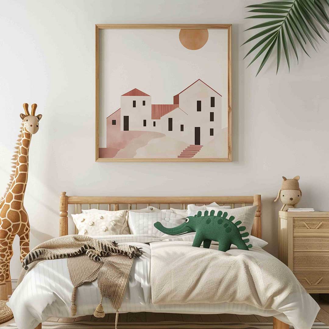Minimalistische gebouwen – vierkante kinderkamer wanddecoratie van WallArtistic