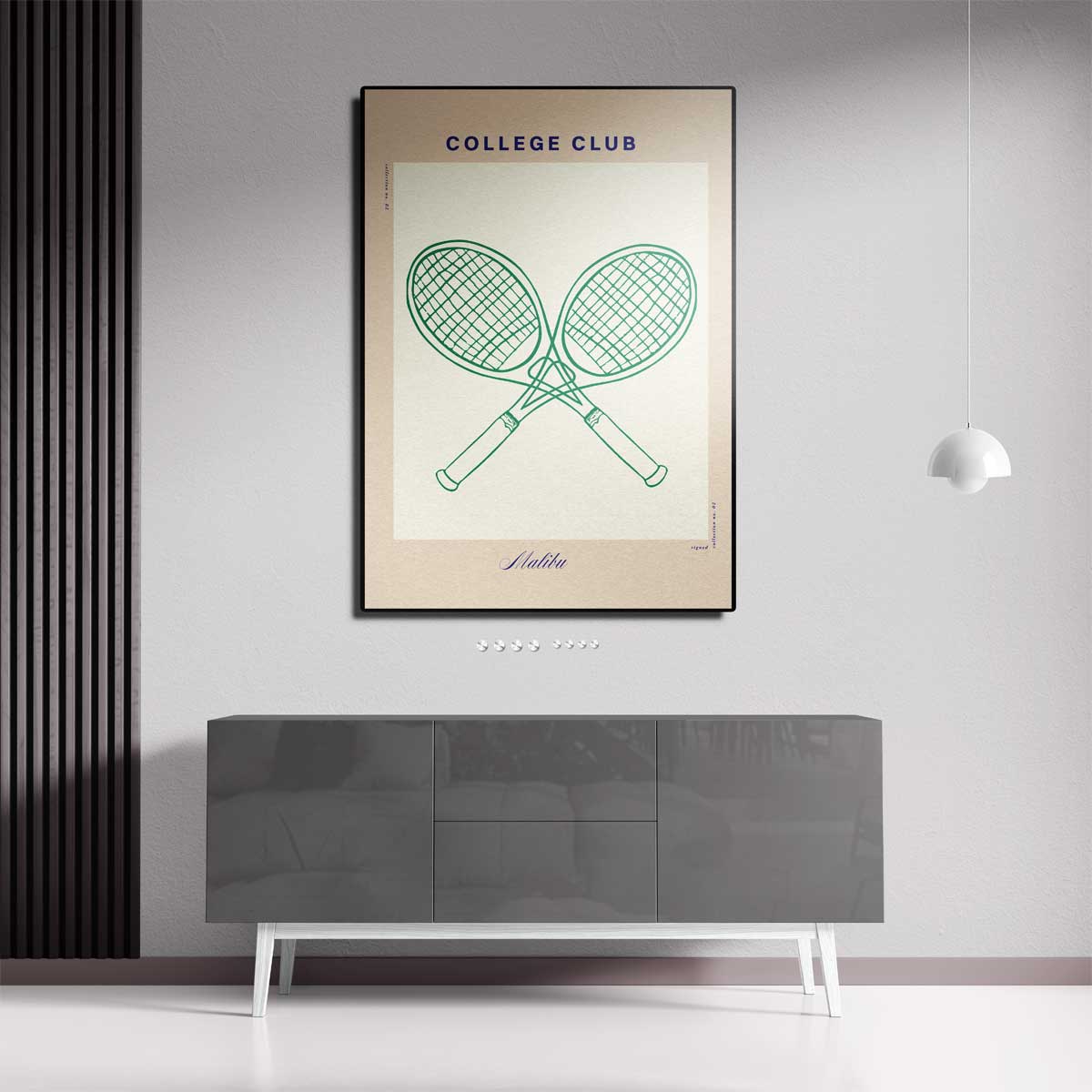 Tennisracket Illustratie - College Club – canvas kunstwerk als wanddecoratie