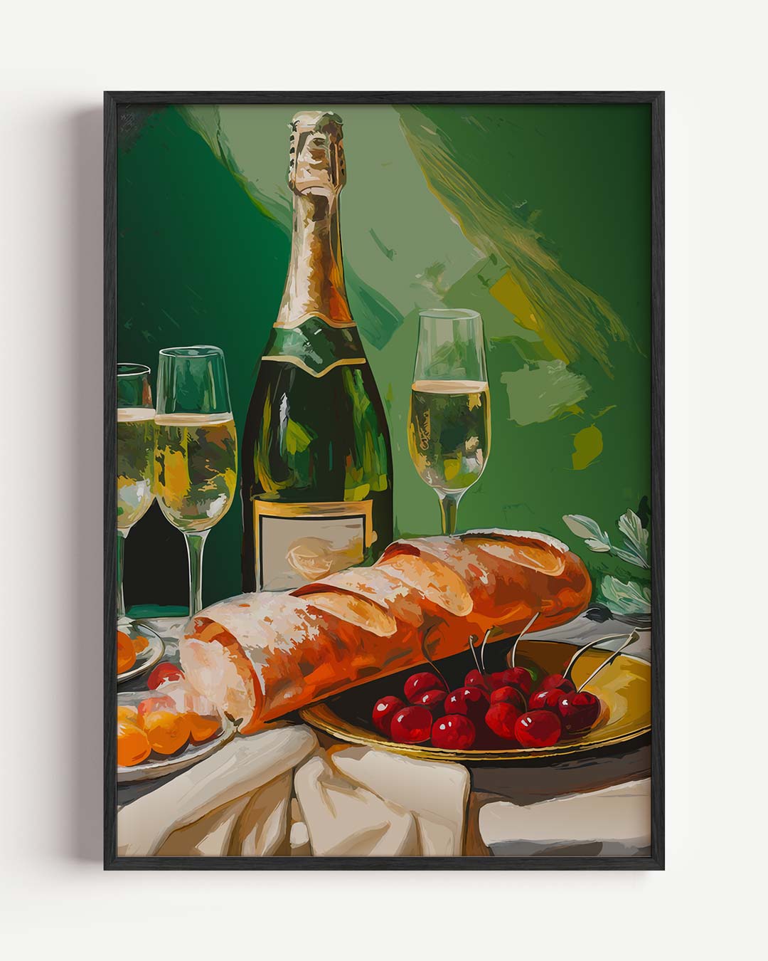 Luxe Champagne en Fruit Print – keuken portret poster als wanddecoratie