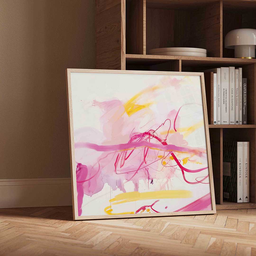 Abstracte roze en gele – moderne wandkunst met kleur en vormen als poster