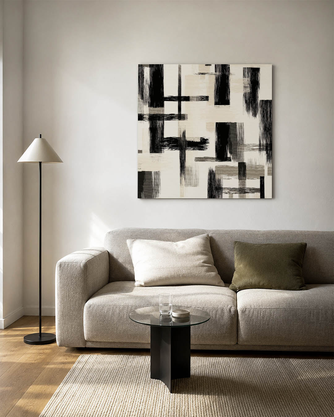 Geometrische lijnen kunstwerk – vierkante wanddecoratie – dit werk toont een dynamisch spel van overlappende lijnen en
