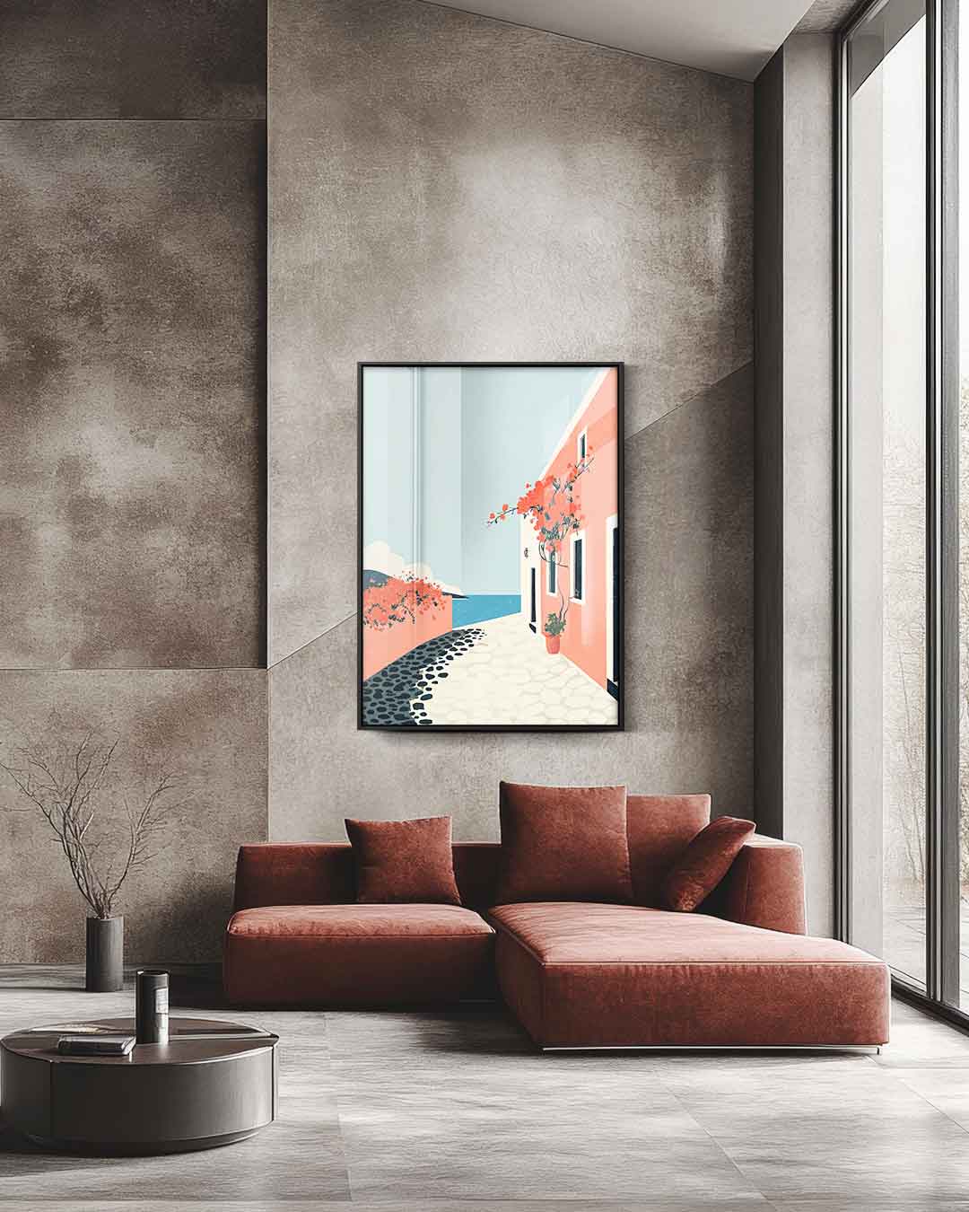Zonnige Mediterrane Straat – staande wandkunst voor woonkamer of interieur