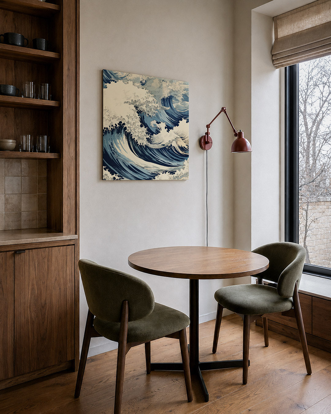 Dynamische golven kunstwerk – derde productweergave – dit kunstwerk toont krachtige golven met vloeiende lijnen en