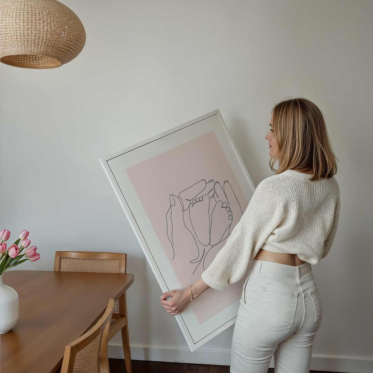 Liefdevolle Omhelzing Lijntekening – kids poster als vrolijke staande wanddecoratie