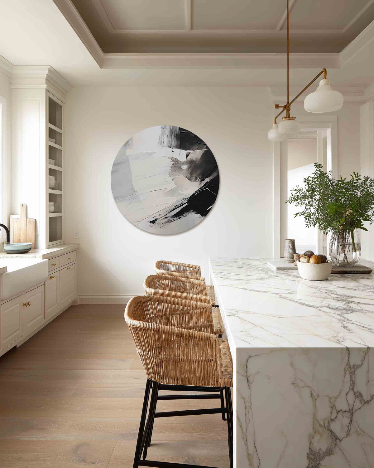 Abstracte zwart wit – abstracte muurcirkel als ronde wanddecoratie