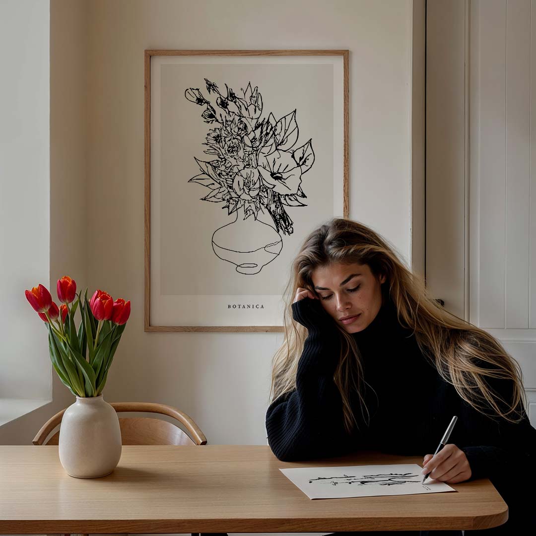 Botanica Bloemenlijntekening – culinaire wandkunst als portret poster