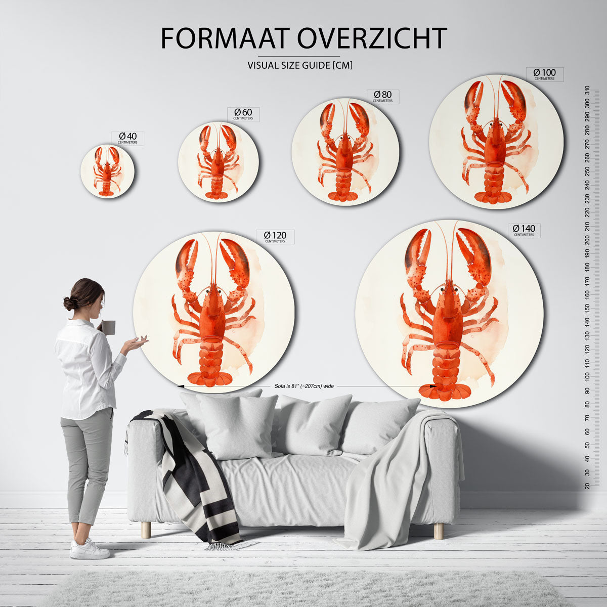 Rode kreeft – ronde muurdecoratie met kleur en vorm